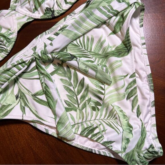 Shade & Shore Tropical Leaf Print Bikini Set medium high waist bottoms 34D top - Picture 2 of 7